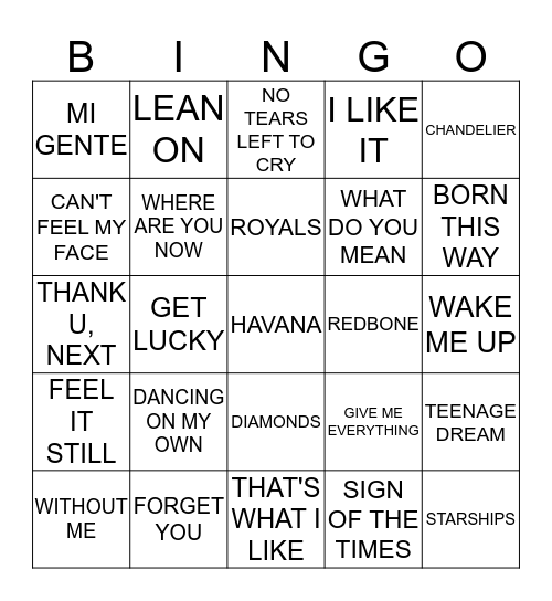 POP Bingo Card