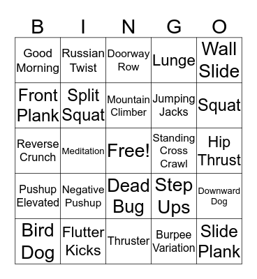 Nerd Fitness Workout Bingo Card