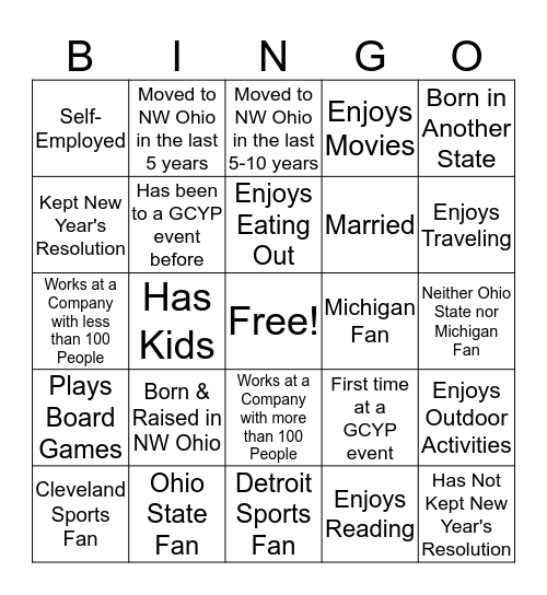 Glass City Young Professionals Bingo Card