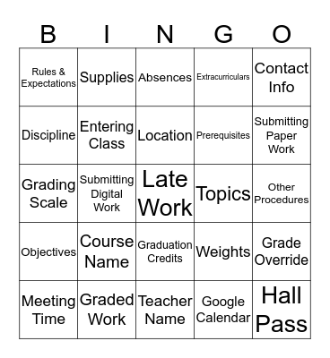 Untitled Bingo Card