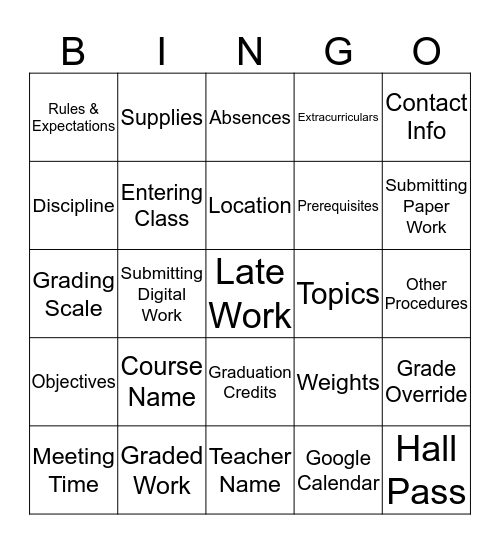 Untitled Bingo Card
