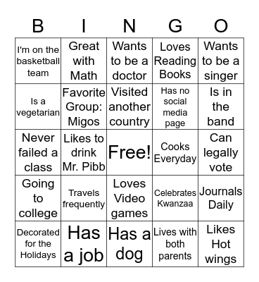 Back to School Bingo Card