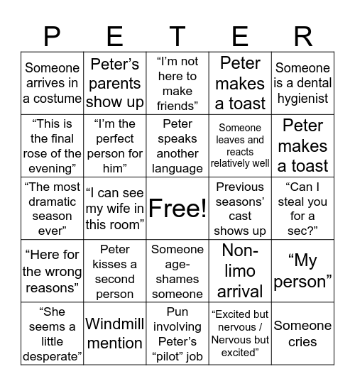 The Bachelor Bingo Card