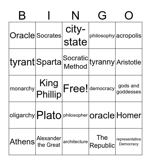 Greek Civilization1 Bingo Card