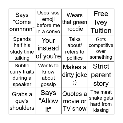 Karan Bingo Card