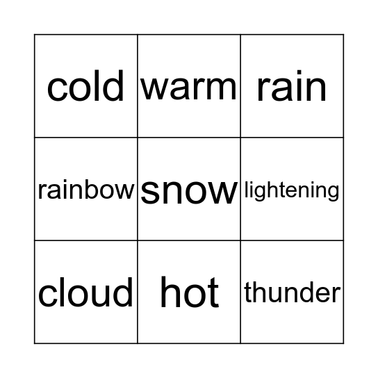 Weather Bingo Card