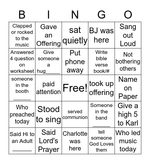 Club 5/6      IN CHURCH Bingo Card