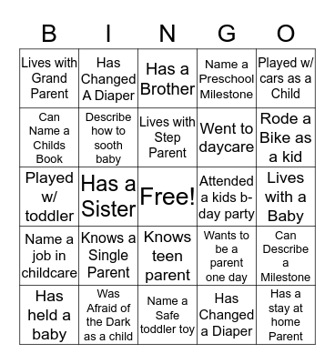 Parenting Bingo Card