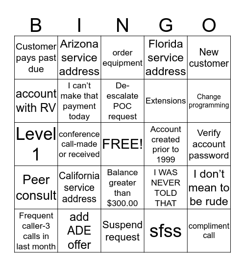 Untitled Bingo Card