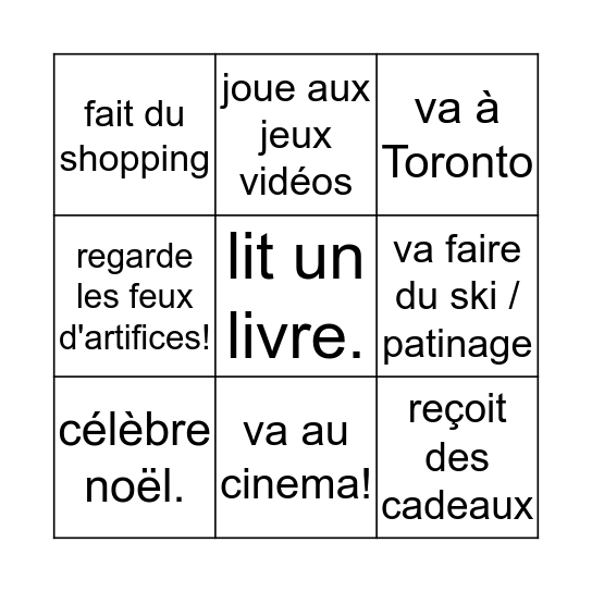 Pendant les vacances ... Bingo Card