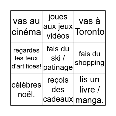 Pendant les vacances, est-ce que tu ... Bingo Card