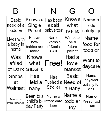 FACS-Raising a Child Bingo Card