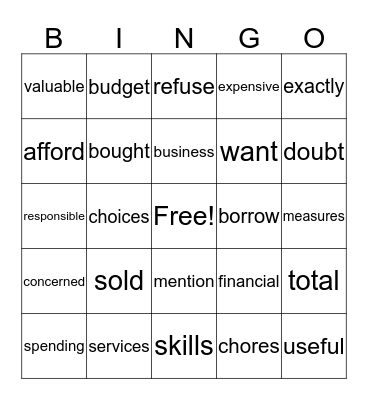 Unit 2 Module B Bingo Card