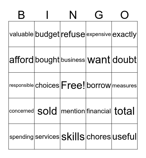 Unit 2 Module B Bingo Card