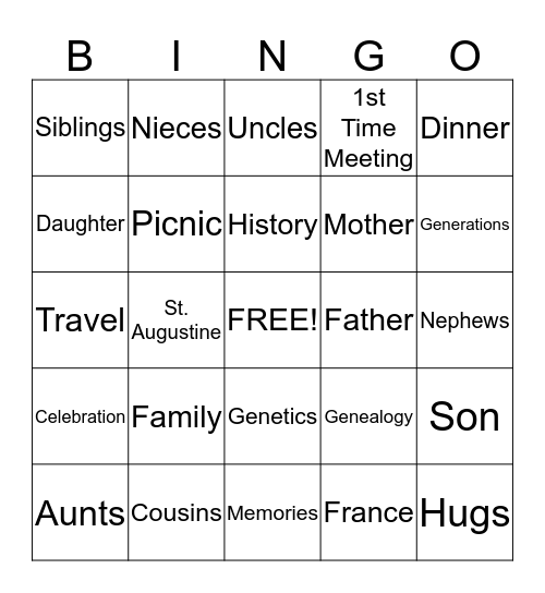 Gauzens Family Reunion Bingo Card