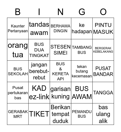 PENGANGKUTAN AWAM (PUBLIC TRANSPORT) Bingo Card