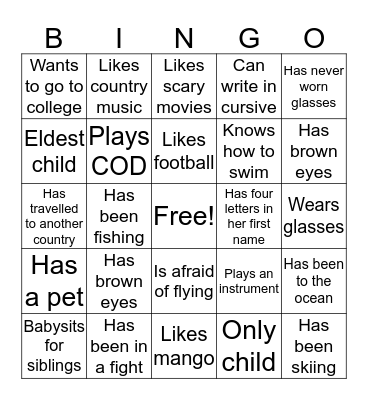 People Bingo Card