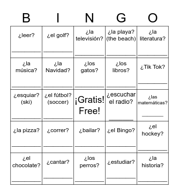 ¿Te gusta(n)...? Bingo Card