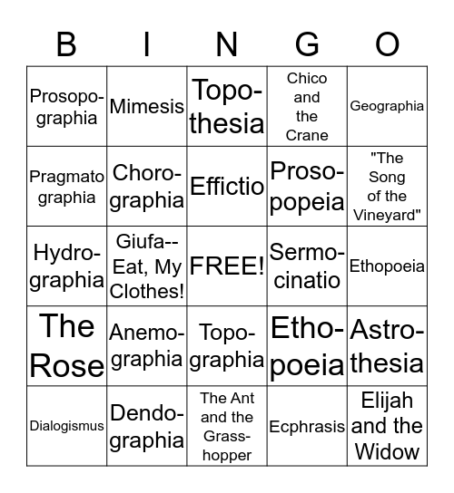 Figures of Description Bingo Card