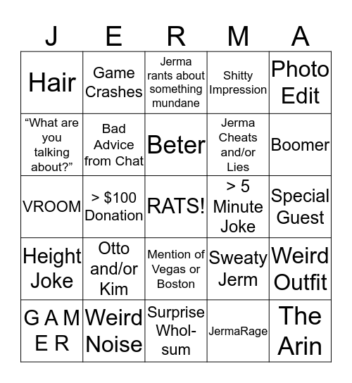 JERMINGO Bingo Card