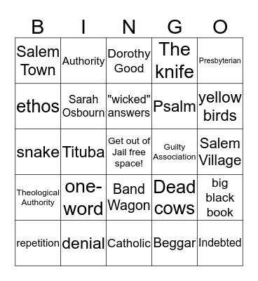Sarah Good Bingo Card