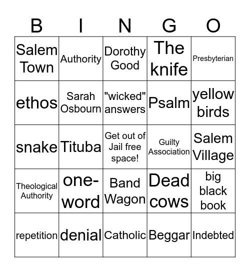 Sarah Good Bingo Card
