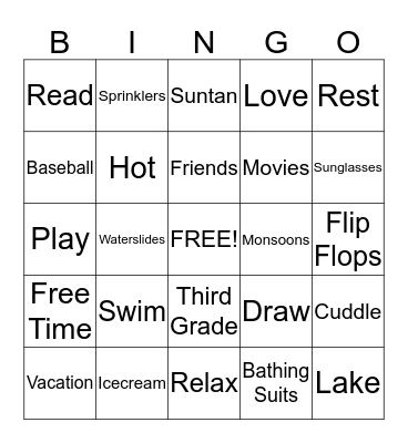 Summer Break  Bingo Card