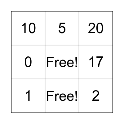Number Bingo Card
