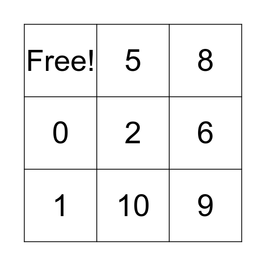Number Bingo Card