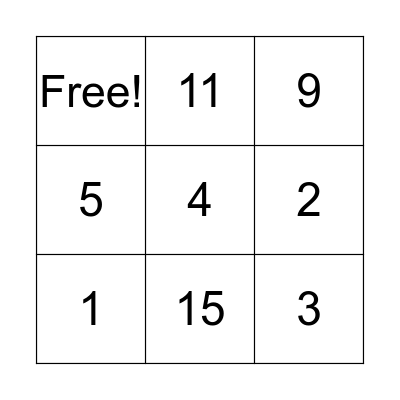 Number Bingo Card