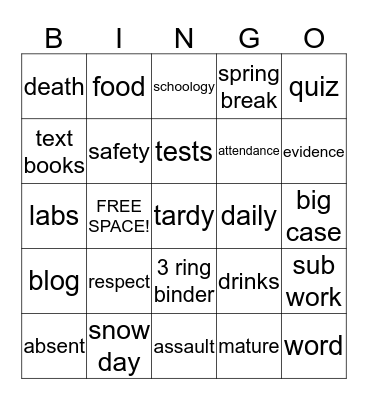 Syllabus BINGO Card