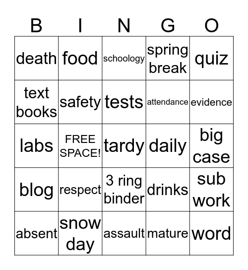 Syllabus BINGO Card