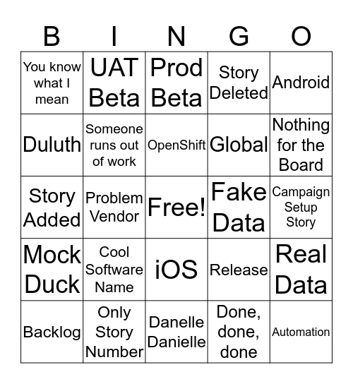 Stand Up Bingo Card