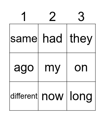 January Sight words Bingo Card