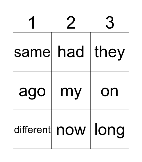 January Sight words Bingo Card