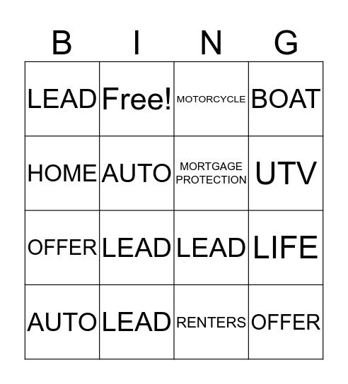 LEAD BINGO  Bingo Card