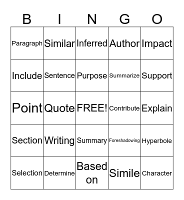 EOG Words to Know Bingo Card
