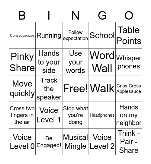 Rules and Expectations Bingo Card