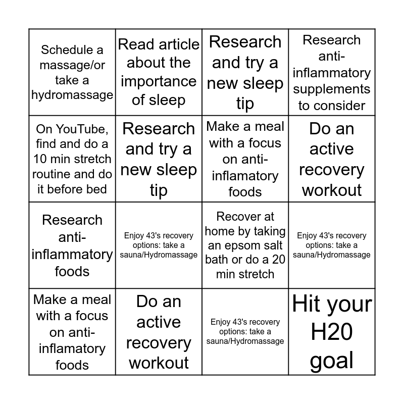 *Recovery Priority* Bingo Card