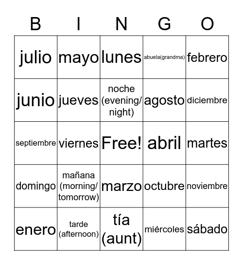 Material until 1/6/20 Bingo Card
