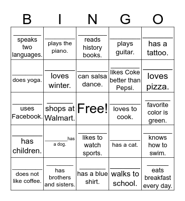 People Bingo Card