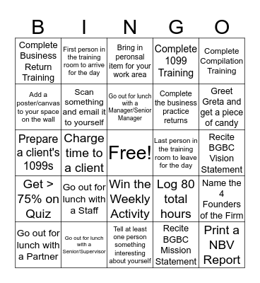 January 6th - January 17th Bingo Card