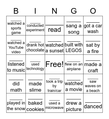 Science During Winter Break Bingo Card