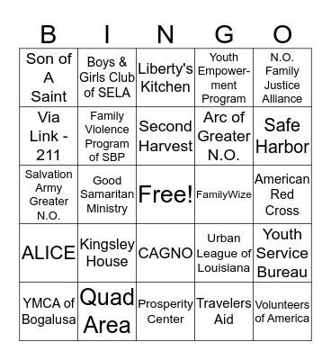 United Way Bingo Card