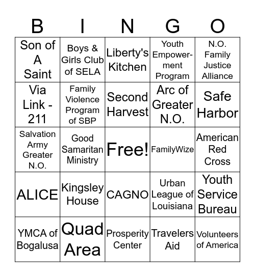 United Way Bingo Card