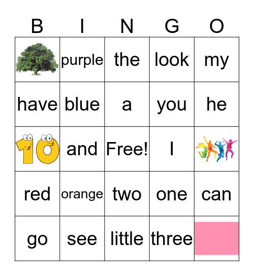 Sight Words Bingo Card