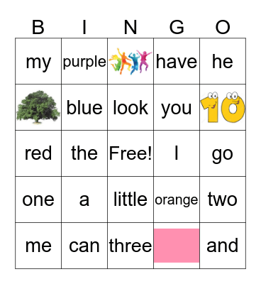 Sight Words Bingo Card