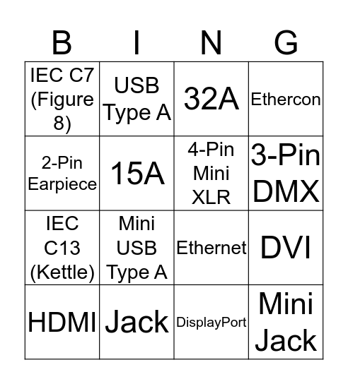 Cable Bingo Card