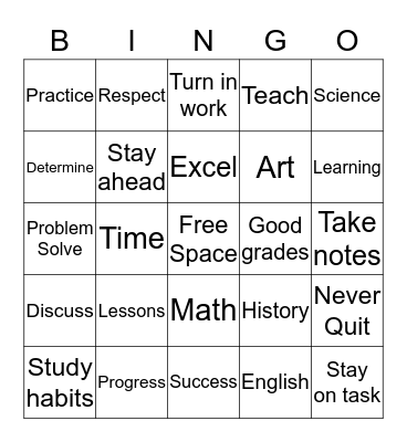 Study Habits Bingo  Bingo Card