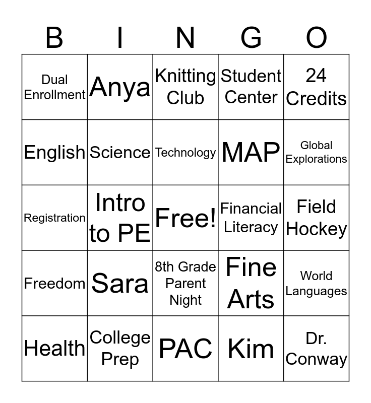 High School Lingo Bingo Card